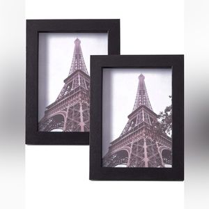 New In Box Set Of 2 Black wood 5x7 Display  frames W Easel Display Mount